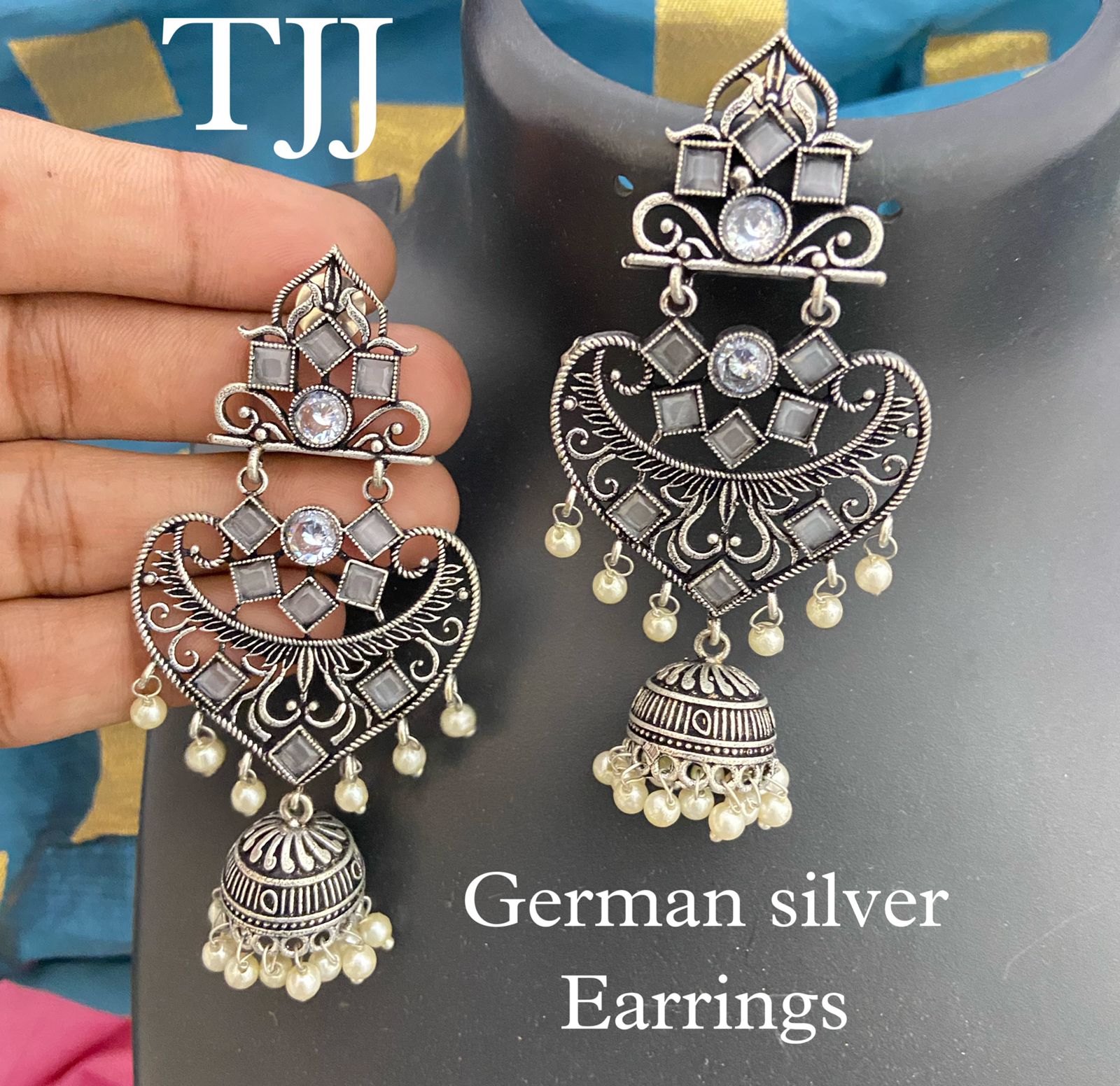 German silver earring with ghungroo | K M HandiCrafts India